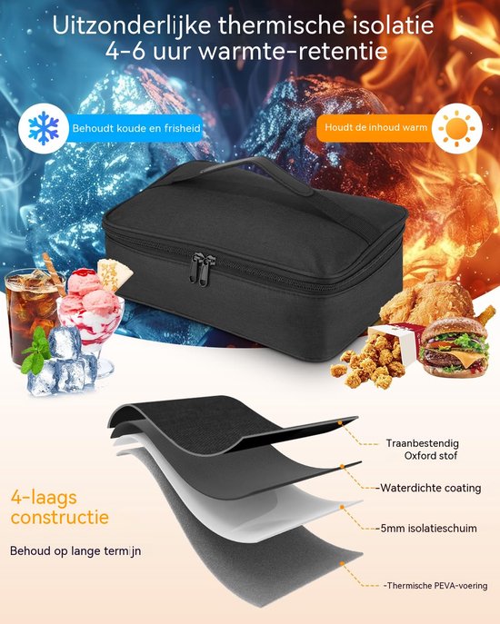 carmdering - Koeltas - geïsoleerde lunchtas 4L - draagbaar en opvouwbaar - waterdicht en lichtgewicht - ideaal voor werk, picknick en reizen - zwart van carmdering — afbeelding 3