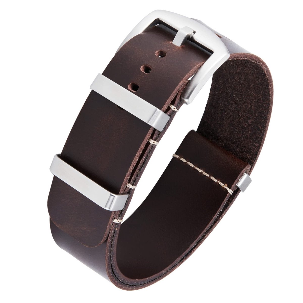 Store_9 - Leer Horlogeband - Vervangende Horlogeband - Hoogwaardige Leer - 22mm - Horlogeband voor Mannen en Vrouwen - Zwart-Zilver