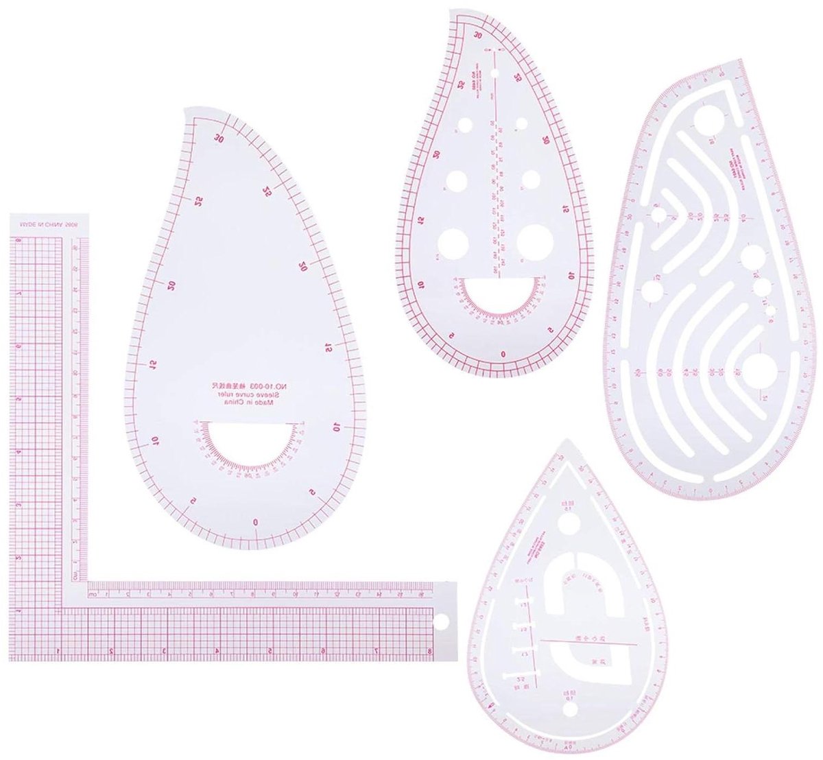 Curve Liniaal Set - Kleding Liniaal - Kleding Ontwerpen - Ingebouwde Schaal - 5-delig - Transparant