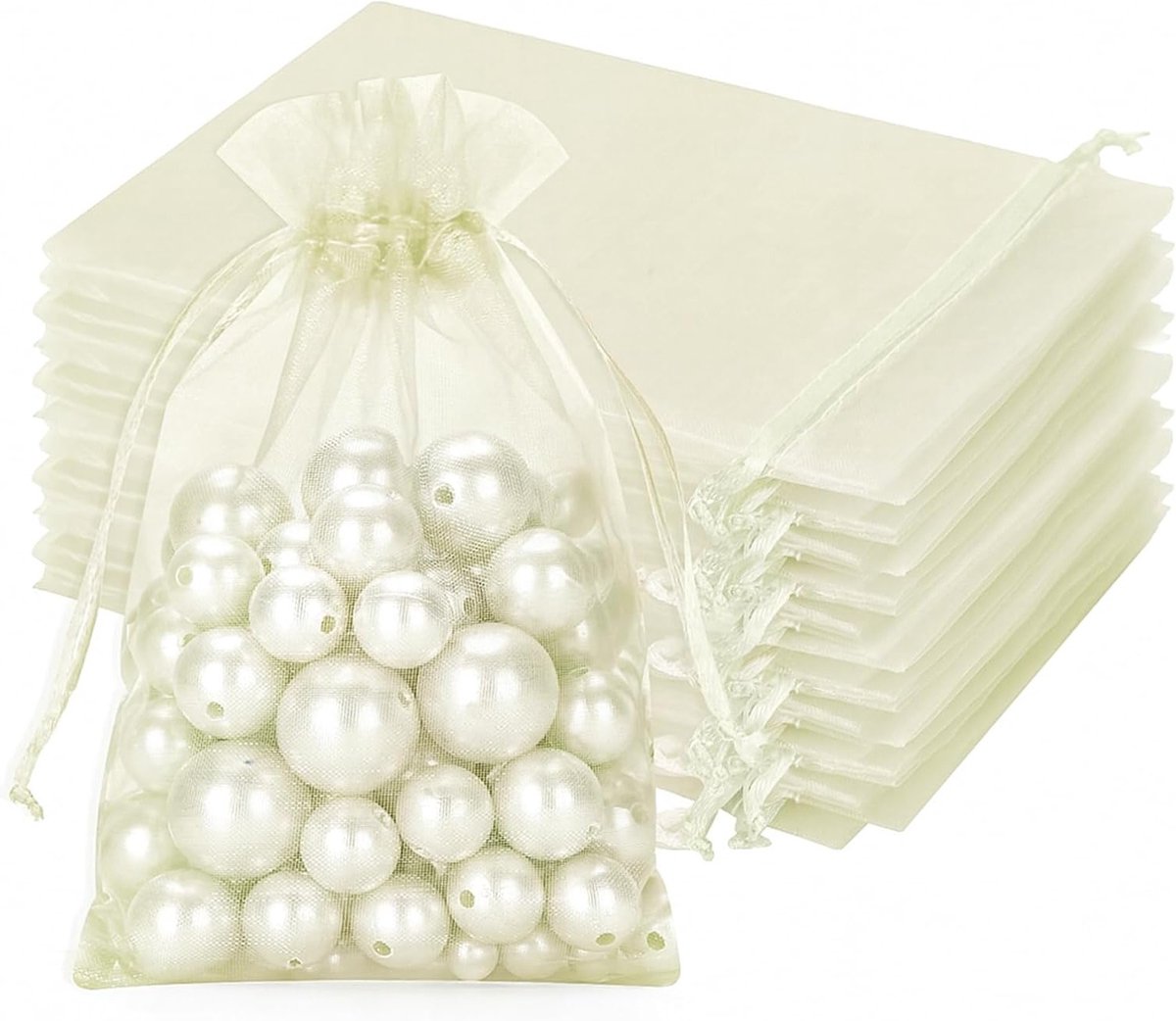 50 Lichtbeige Organza Tassen 10 x 15 cm met Trekkoord voor Cadeaus, Bruiloften en Sieraden