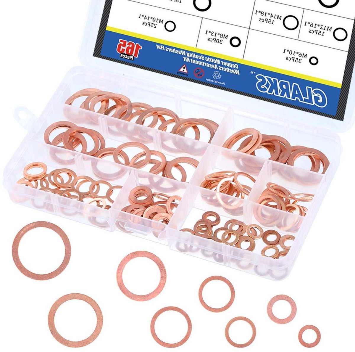 165 Stuks Metalen Platte Ring Sealing Ringen Assortiment - 8 Maten voor M6, M8, M10, M12, M14, M16, M18, M20, Ideaal voor Klussen en Reparaties