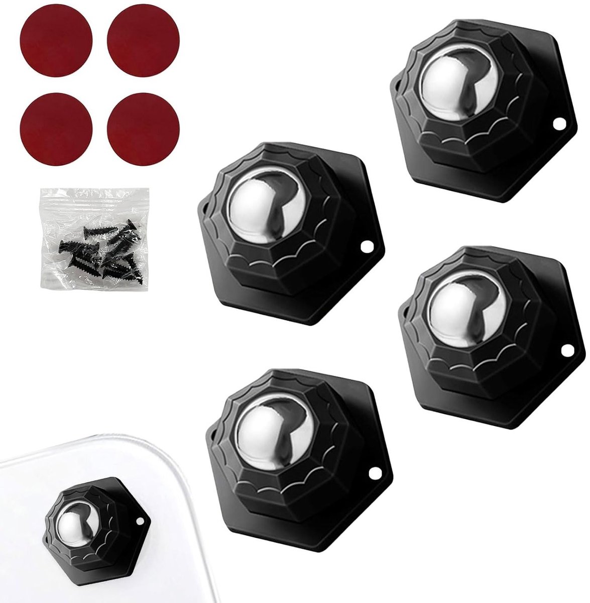 Set van 4 Zwarte Ballenwielen voor Zware Meubels, Universele 360° Beweegbare Vloerbeschermers en Glijders