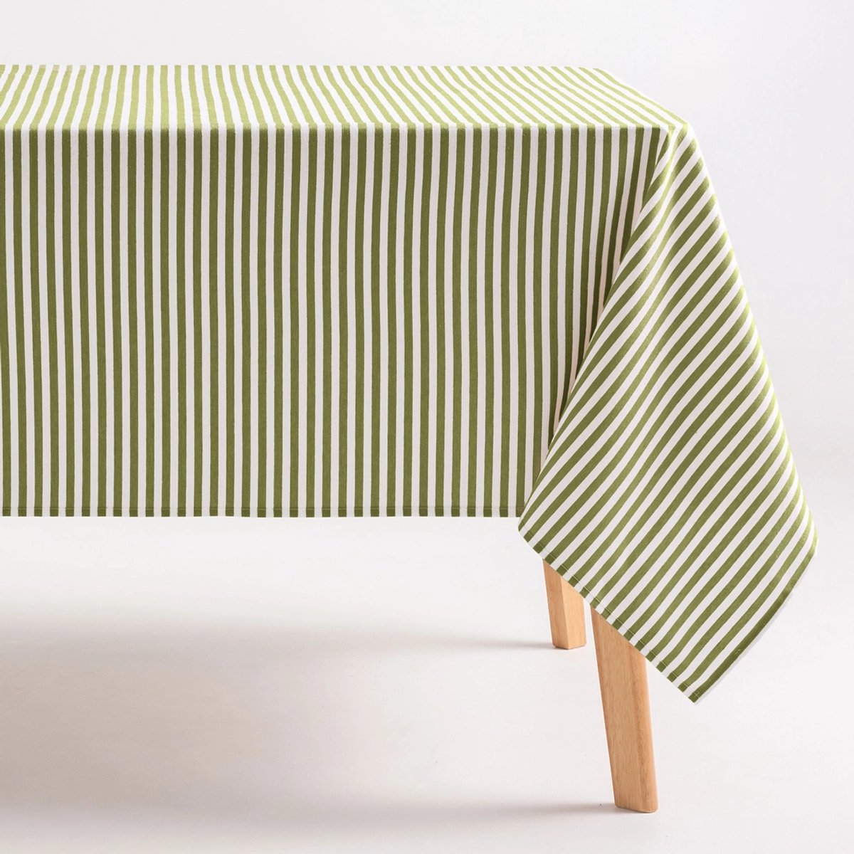 GAMUSI - Vlekbestendig Tafelkleed Katoen Polyester Streeppatroon Arenza - 160 x 100 cm - Groen - Tafellaken met Vlekwerende Coating - Landelijke Stijl