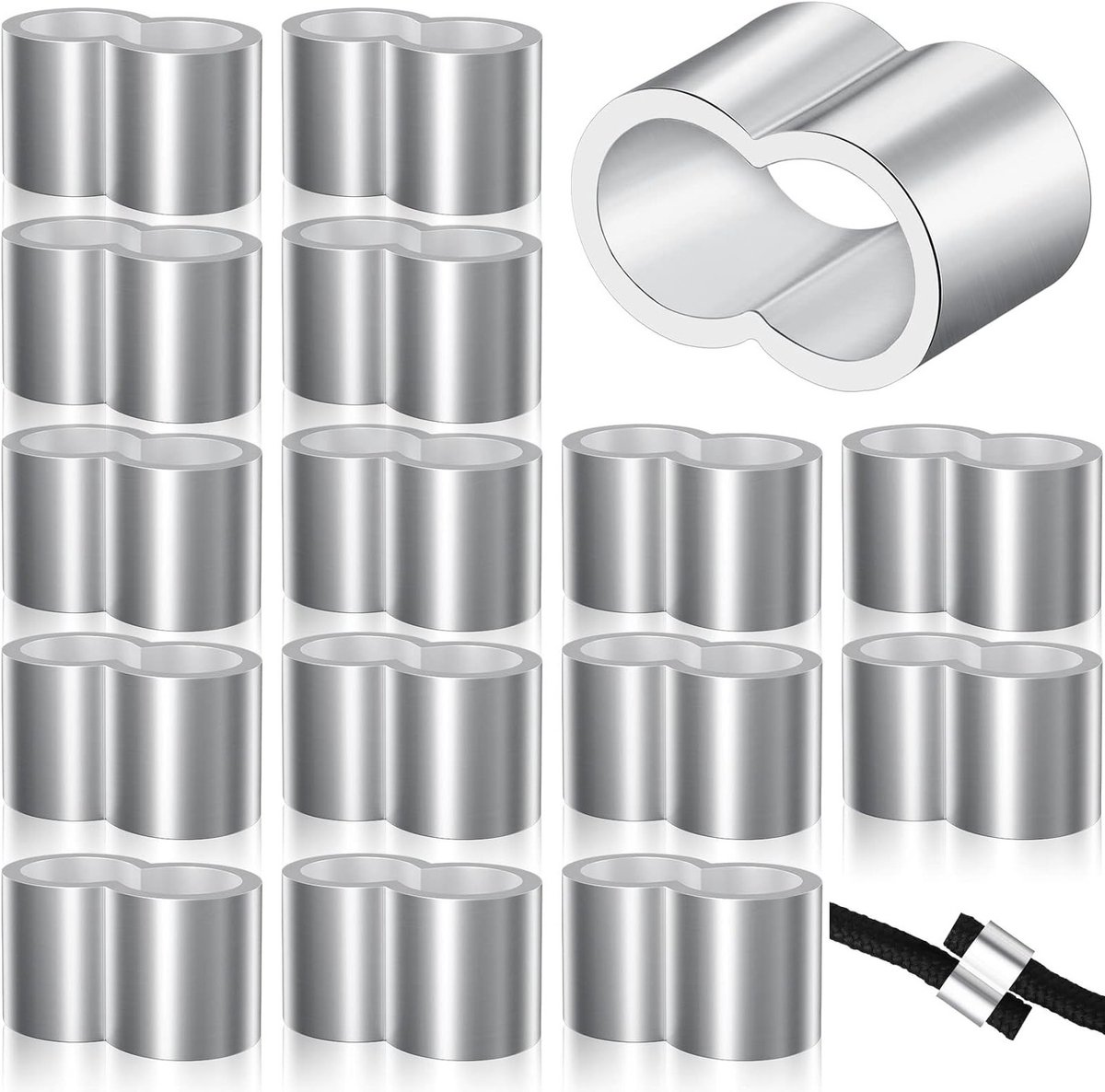 25 Stuks Aluminium Klemmen voor Metalen Kabels en Rubber Touwen - Geschikt voor Zeilen, Expander Touw en Trailers - 8mm (Dubbele Mouwen, 0.78 x 0.48 inch)