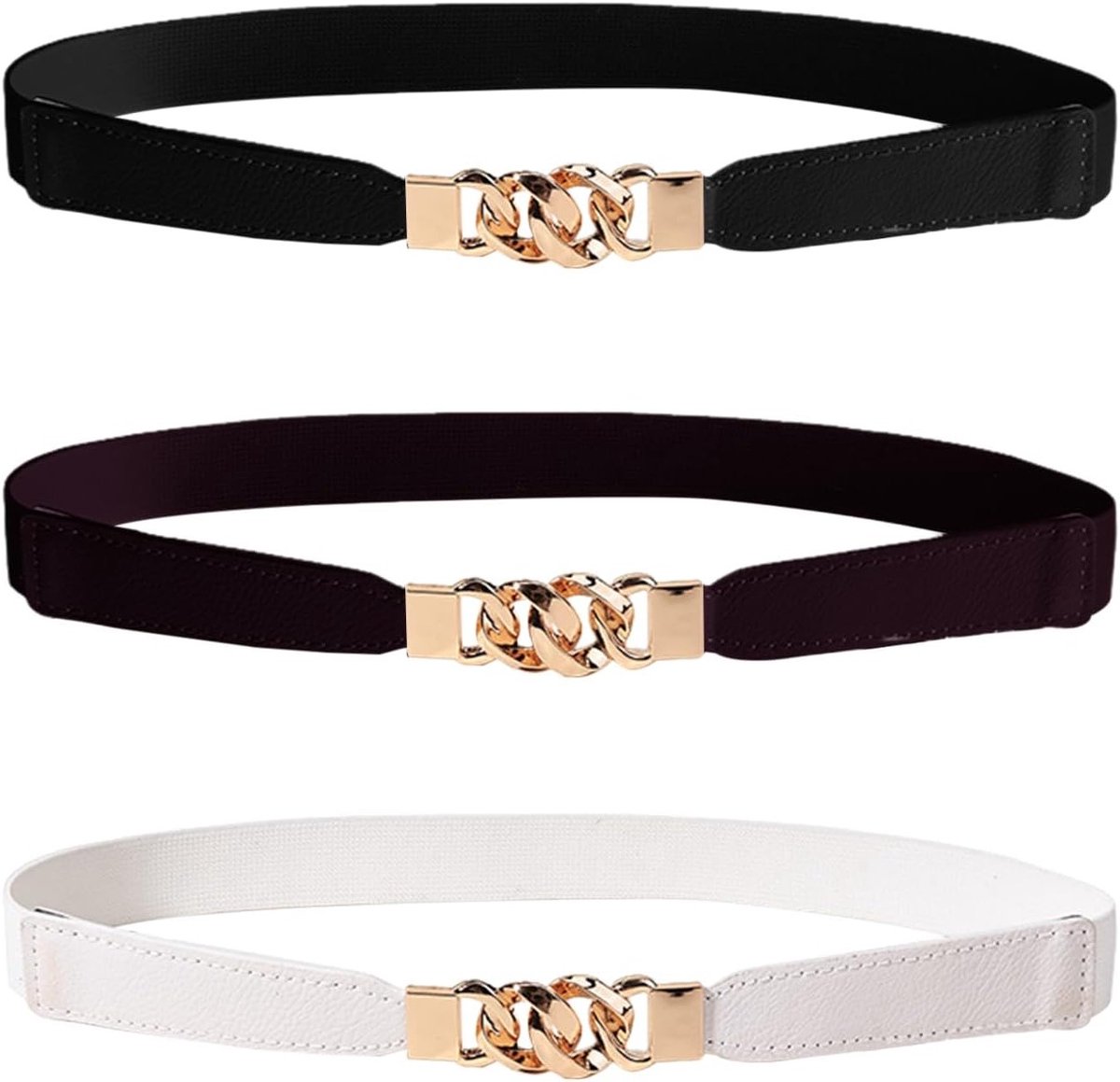 Dunne Riemen Set van 3 - Elastische Slimming Riemen voor Dames - Retro Mode Accessoires in Zwart, One Size