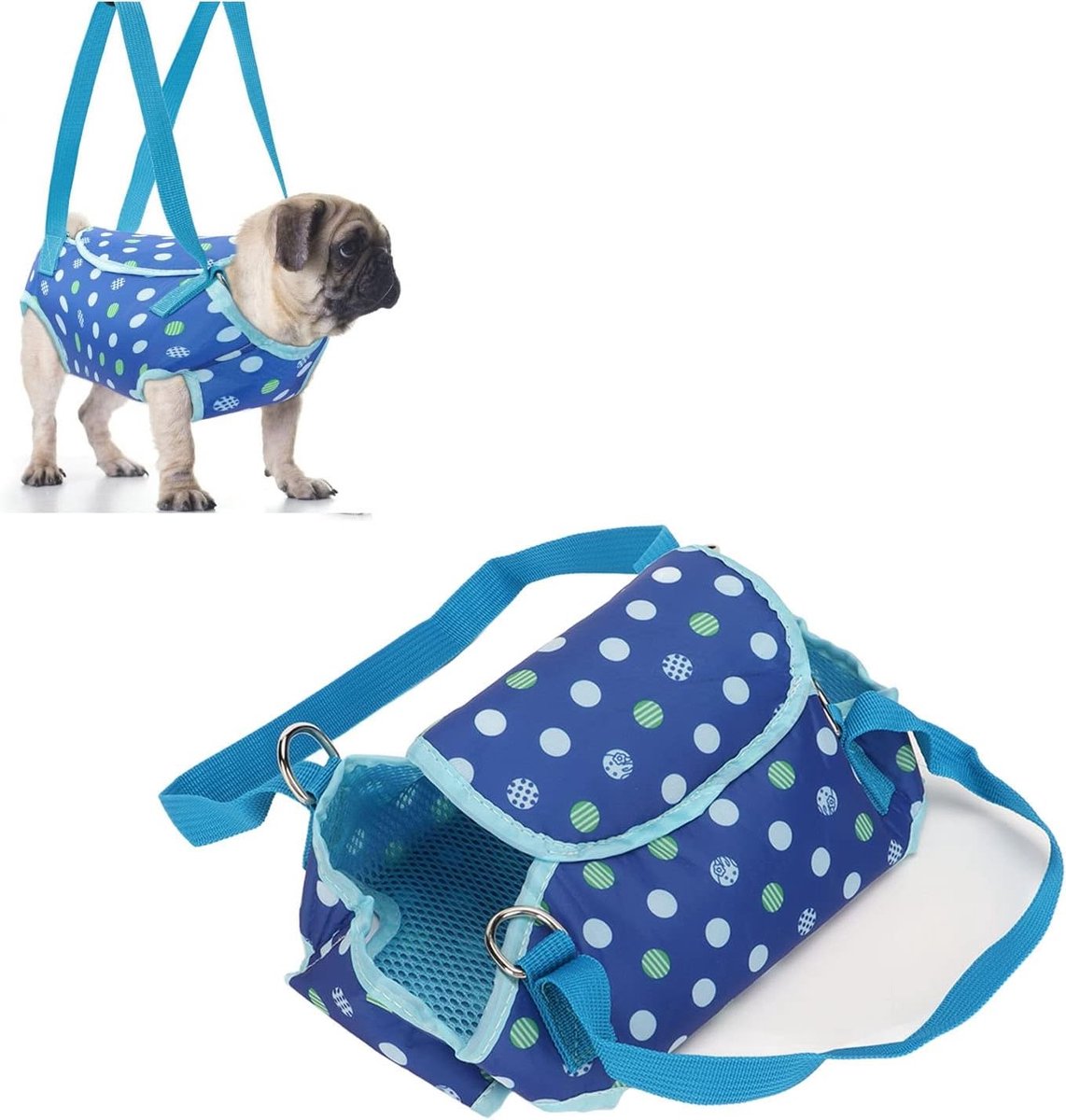 Cocoplus -Hondenliftharnas - Hondenhulp - Oude Gehandicapten - Volledige Lichaamsondersteuning - Blauw - Verlammingshonden - Ademend - Wasbaar - Draagbaar - Hondenharnas met Dubbele Lumbale Strips - Geschikt voor Vestharnassen