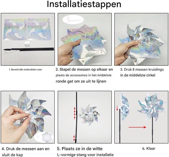 longziming -Windgedreven Vogelverjager - Windaangedreven Vogelschrikker - Zonder Stroom Of Batterijen - Dynamisch Draaiend Met Lichtreflectie - Milieuvriendelijk En Diervriendelijk - Beschermt Tuin En Balkon - 6 Stuks van longziming — afbeelding 4