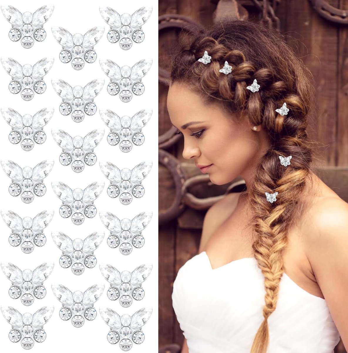 Vlinder haarspeldjes - Mini clips - Feestelijke decoratie - Strass versiering - 20 stuks - Wit
