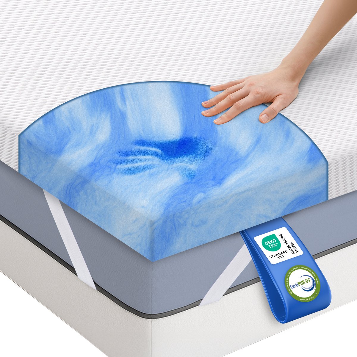 MKS. Traagschuim Topdekmatras 220x200 cm – 5 cm Gel Memory Foam Topper – Tencel Hoes – OEKO-TEX & CertiPUR – Anti-slip – Matrastopper Wit