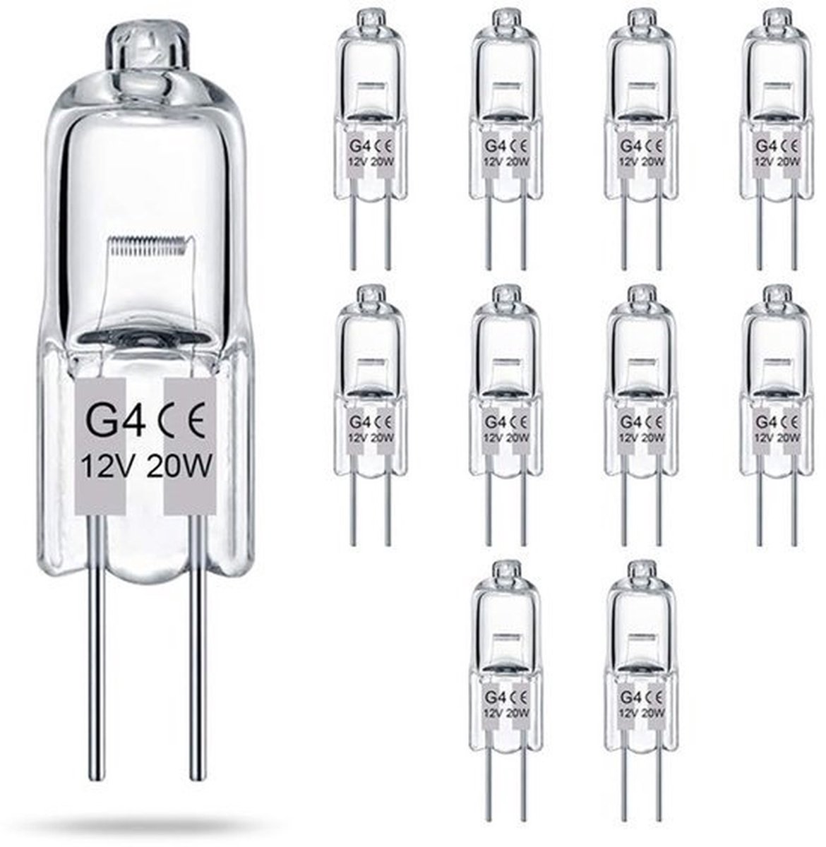 G4-lamp (10 Stuks) Kristalheldere Halogeenlamp 2-pins 12V 20W JC T3 Bi-pins G4-fitting Dimbaar 2700K Warmwit 2-pins Lamp Voor Onderkastverlichting, Kroonluchters En Tuinverlichting