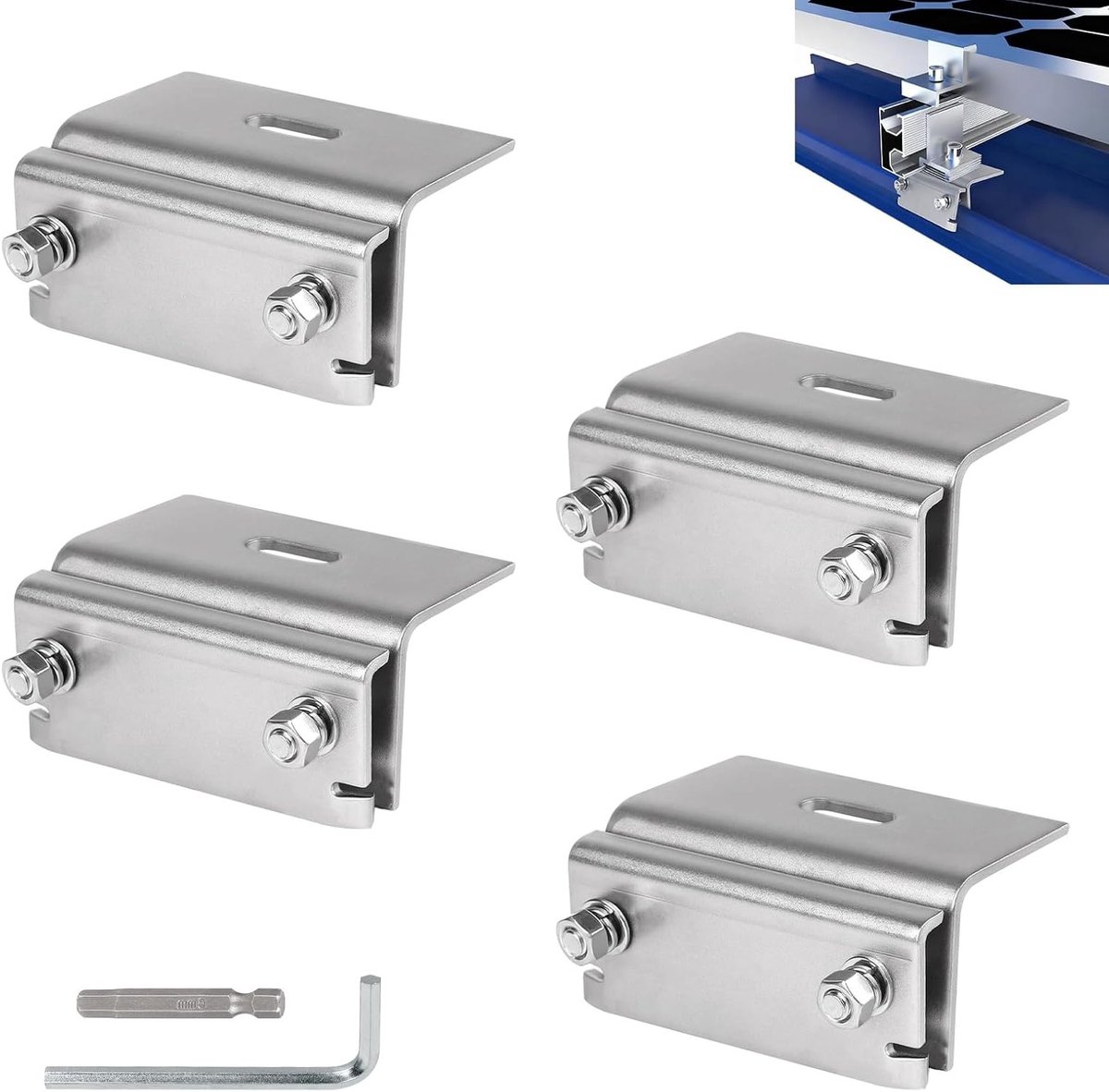 Set van 4 RVS Beugels voor Dakkapel - Vouwbare Klemmen voor Zonnepanelen - Stabiele Montagebeugels voor Metaal en Dakbedekking 110 x 50 x 50 mm
