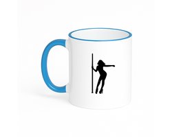 Hacebo® - Paaldanseres koffiebeker met gekleurde rand blauw - Paaldansen - Paaldanser - thee mok - koffie beker - SPort - danspaal - cadeau - pole dance - stripper - koffiemok - 330 ML