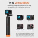 Zwarte en oranje selfiestick, compatibel met GoPro, DJI Action en Insta360 camera's.