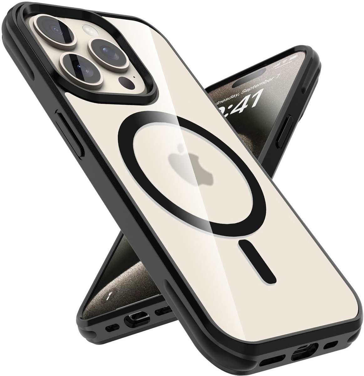 Hoesje geschikt voor iPhone 15 PRO MAX in Zwart Case geschikt voor Magsafe