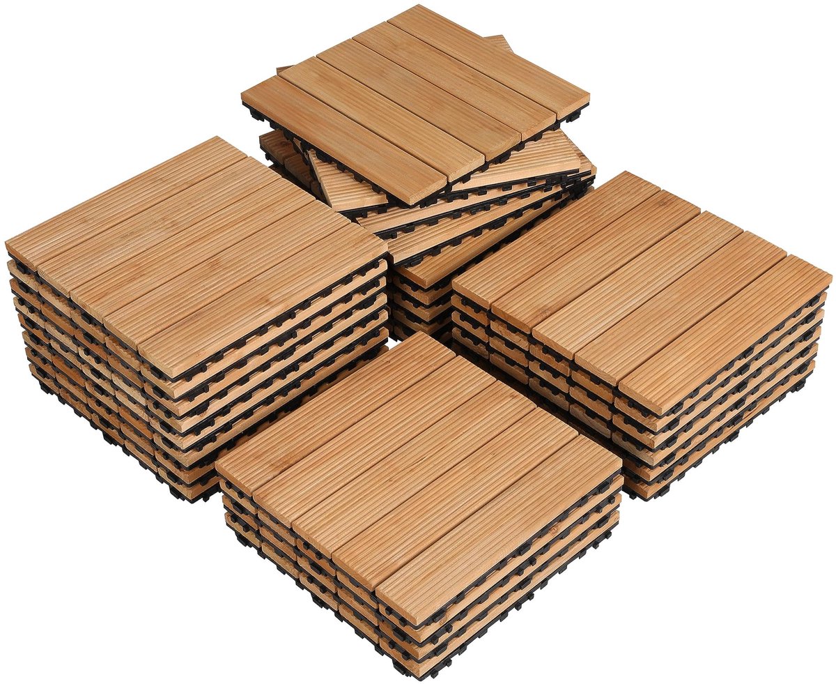 Yaheetech Set van 27 houten tegels, terrastegels, balkontegels, set vloerbedekking met drainage kliktegels 30 x 30 cm weerbestendig, gemakkelijk te leggen, ca. 2,6 m² per set, lichtbruin