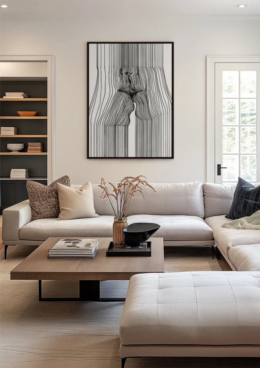 Yourwallarts.com - Wandpaneel - Canvas - Menselijk Lichaam Gevormd Door Fijne Lijnen Abstract Minimal