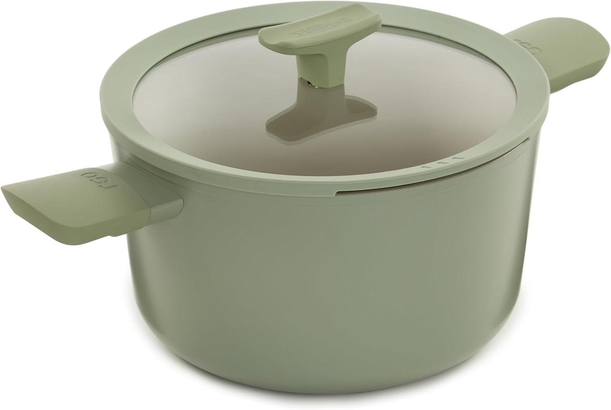 Kookpan met deksel Sauspan Stoofpan Gelijkmatig Koken Keramische Antiaanbaklaag 24 cm 4.4 Liter Sage Groen