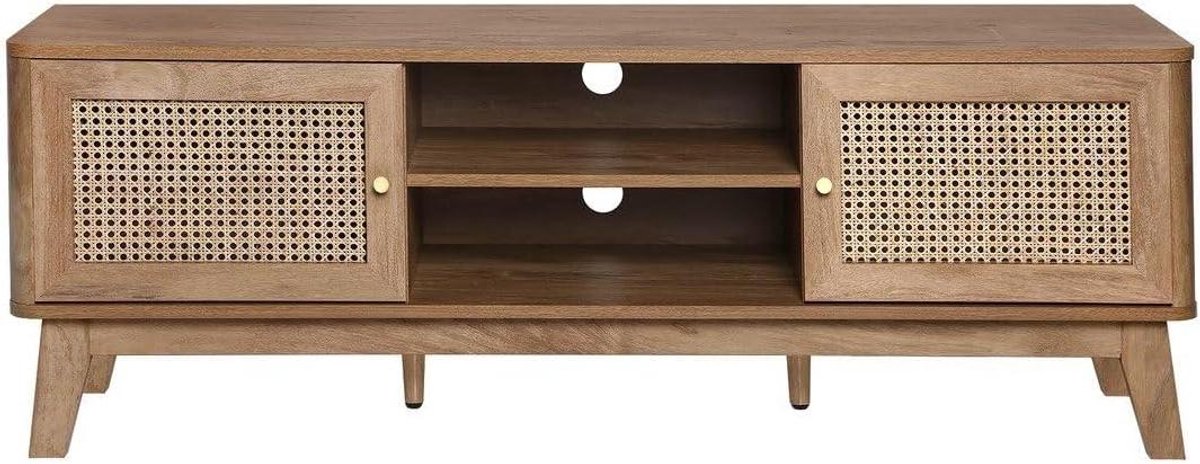 Tv-kast - Dressoir Media - Woonkamer Opbergen - Rotan Deuren - 140 cm Breed - Beige
