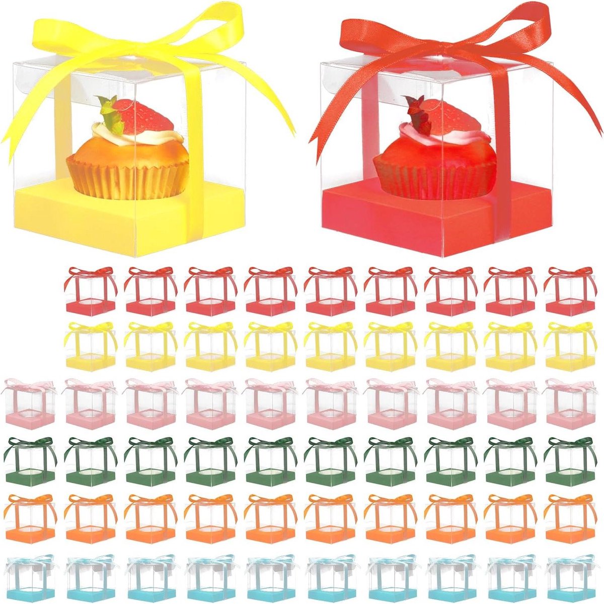 Cupcake Dozen - Dessert Houders - Feestelijke Presentatie - Met Lint - 60 Stuks - Gemengde Kleur