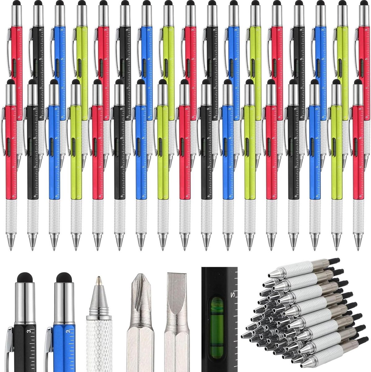 Multitool Pen - 6-in-1 Pen - Klus en Meten - Met Niveaumeter - 80 Stuks - Vier Kleuren