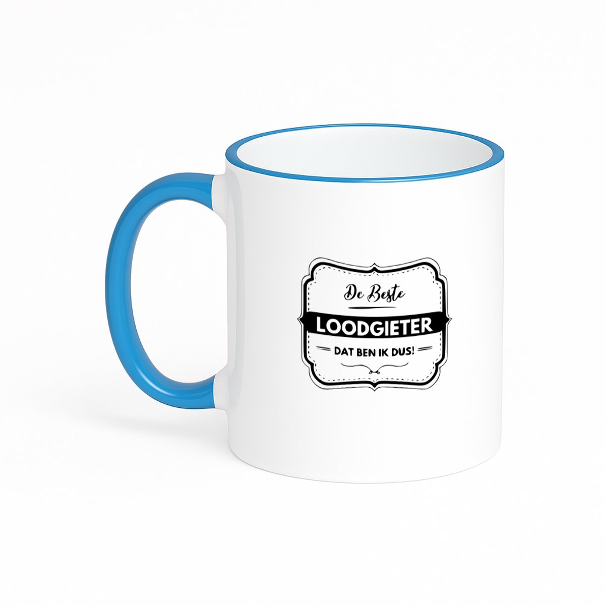 Hacebo® - De beste loodgieter dat ben ik dus koffiebeker met gekleurde rand blauw - Loodgieter - Vrienden familie - thee mok - koffie beker - Collega - Cadeau - koffiemok - 330 ML