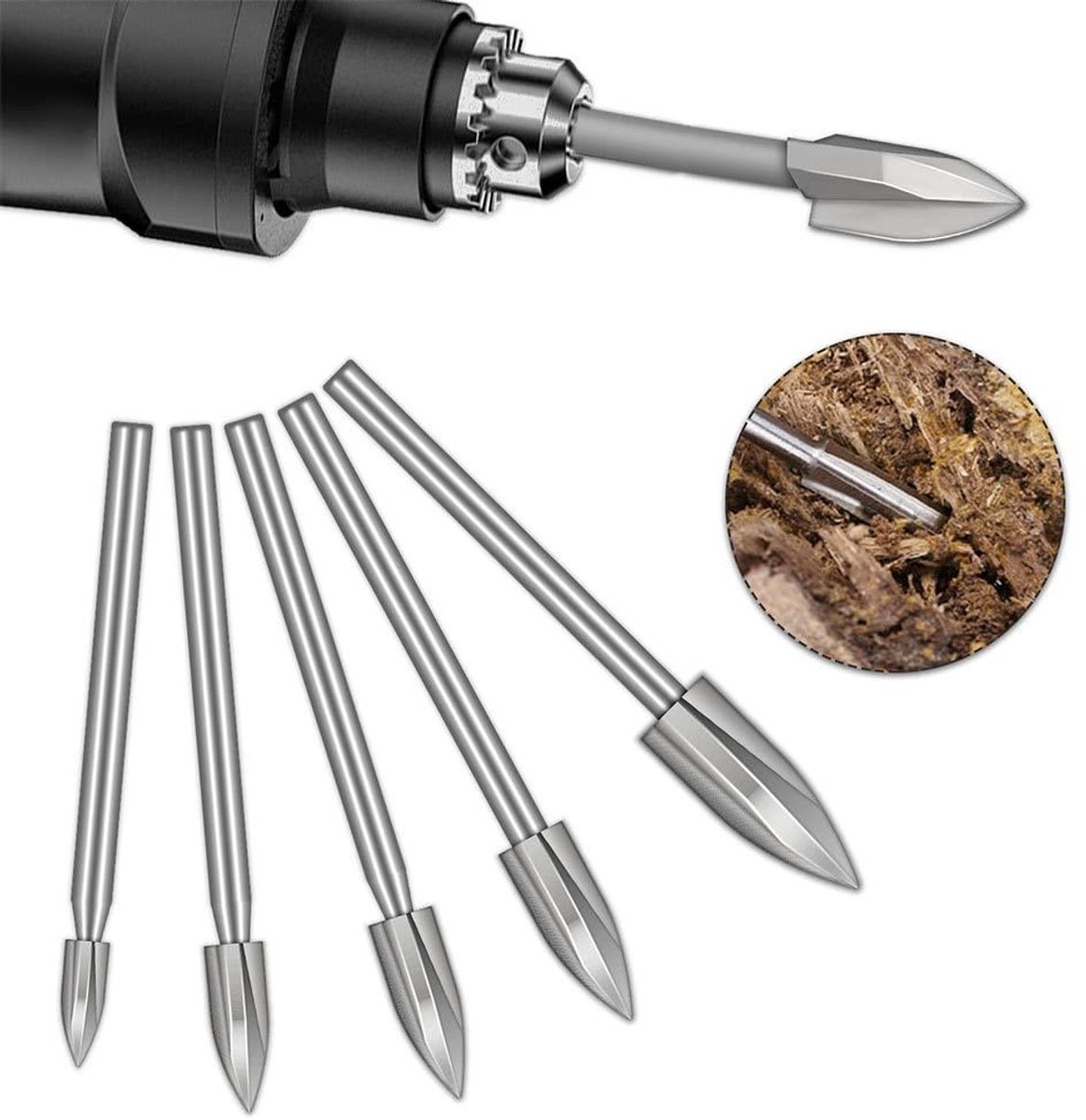 Set van 5 HSS graveertools voor houtbewerking, precisie snijgereedschap en boorset voor modelbouw en houtbewerking