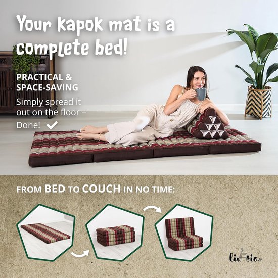 Vouwmatras Kapok - Gastenmatras Logematras - Ontspannen Kamperen - Natuurlijke Kapokvulling - 200 x 80 x 8 cm - Wijnrood — afbeelding 4