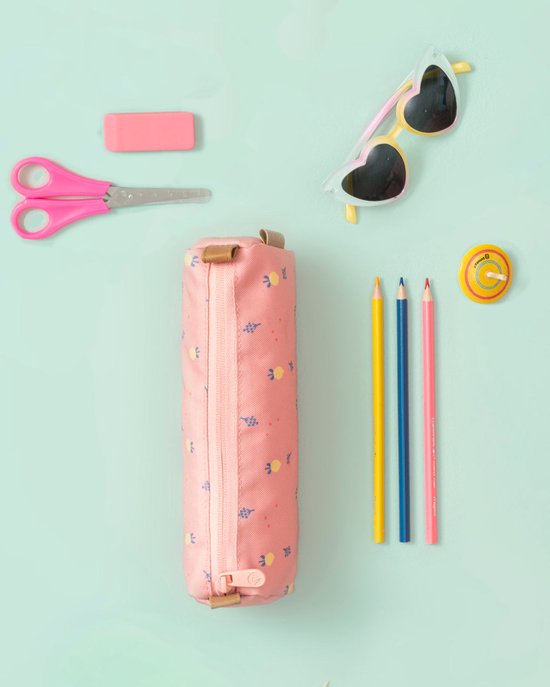 Trousse Fresk - 22 x 6 x 7 cm - Trousse imperméable - Étuis École - Pot à crayons pour Enfants - Fournitures scolaires - Rose clair - Fruits Summer