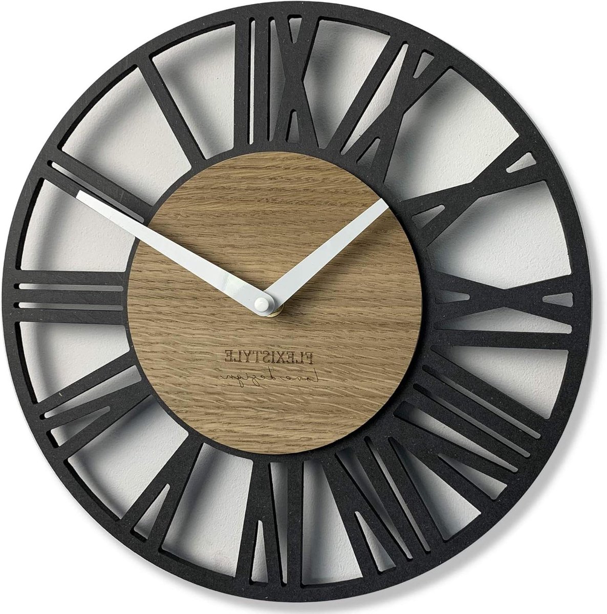 Wandklok Eiken - Klok Stil - Woonkamer Decoratie - Geruisloos Mechanisme - 30 cm - Grijs