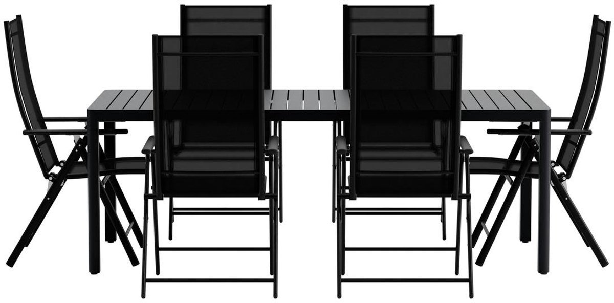 Svea - Valarie rechthoekige tuintafel - zwart + 6x Crystal tuinstoelen - zwart