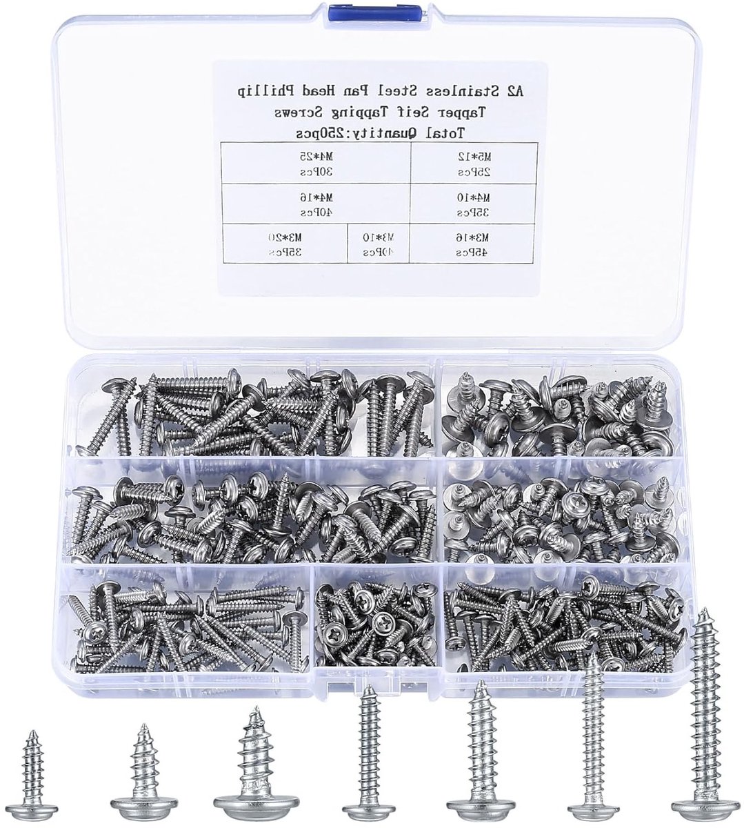 Set van 250 Zelfborende Schroeven voor Hout, Phillips, Ronde Kop, Roestvrij Staal, M3/M4/M5 - Perfect voor Klussen en Meubelmontage
