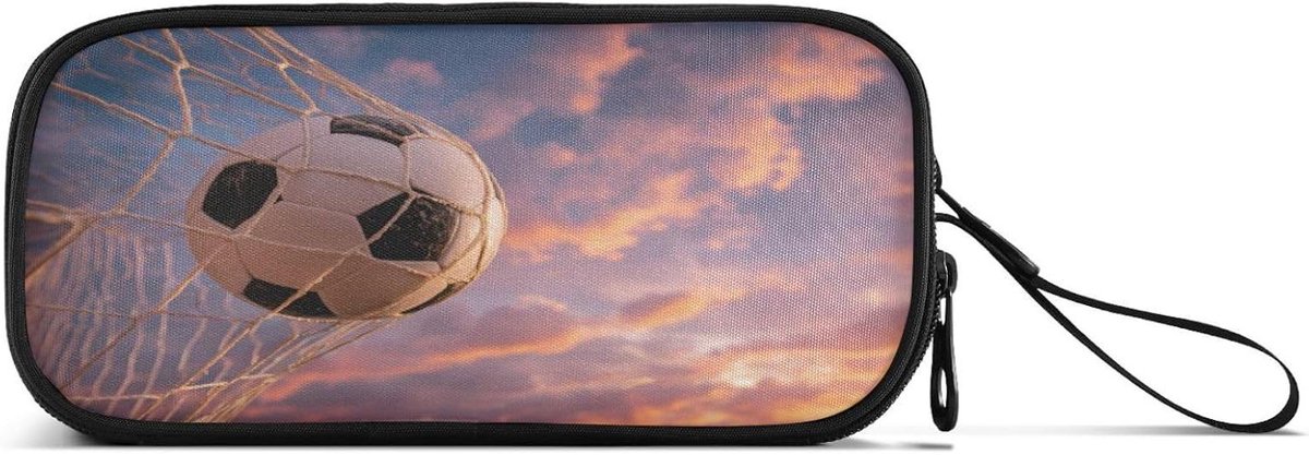 Grote etui - Potlood tas - School en kantoor - Drie opbergvakken - 22.5 cm - Voetbal Bal Sky