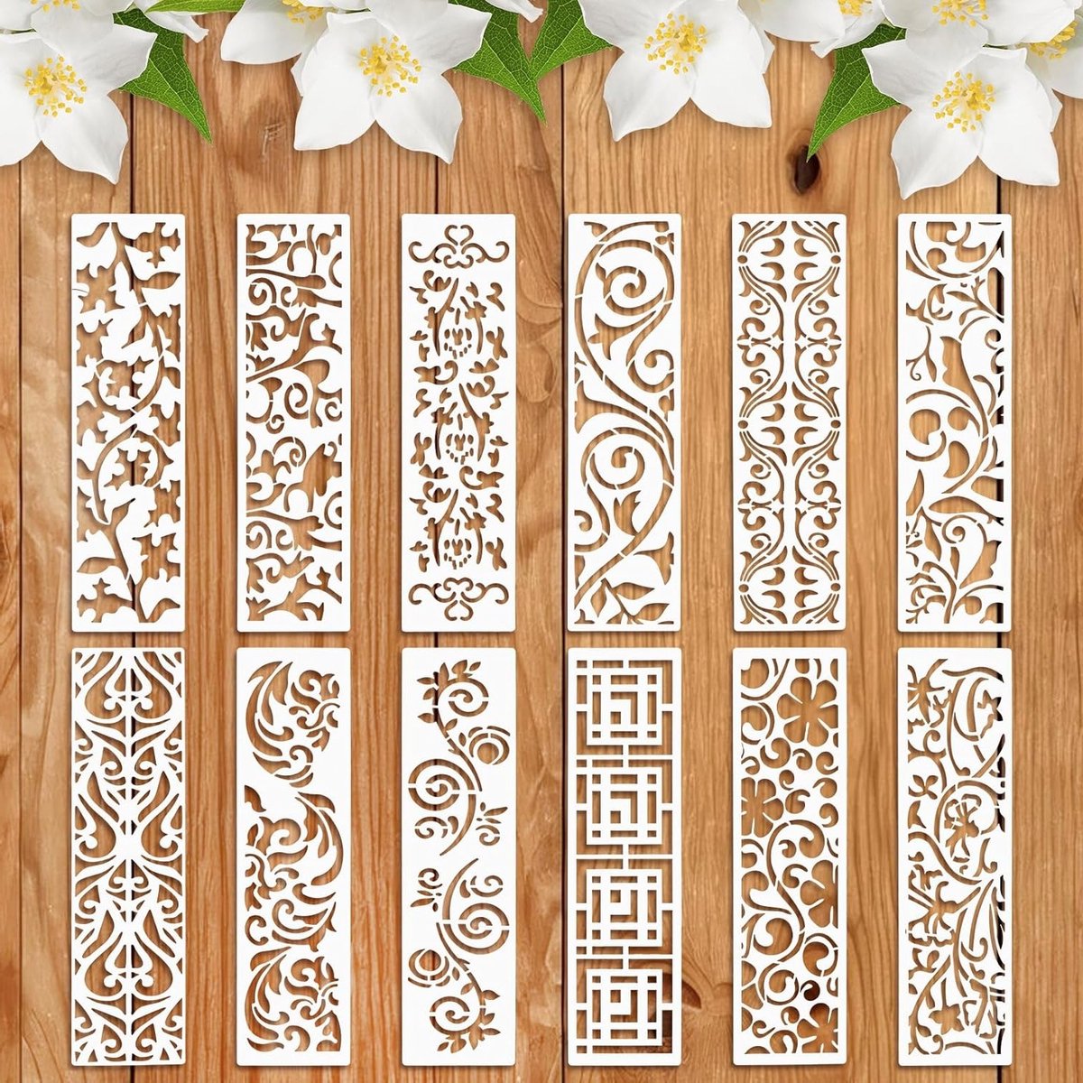 Herbruikbare sjablonen voor schilderen - 12 stencils voor meubels, taarten en woningdecoratie, ideaal voor DIY en kunstprojecten