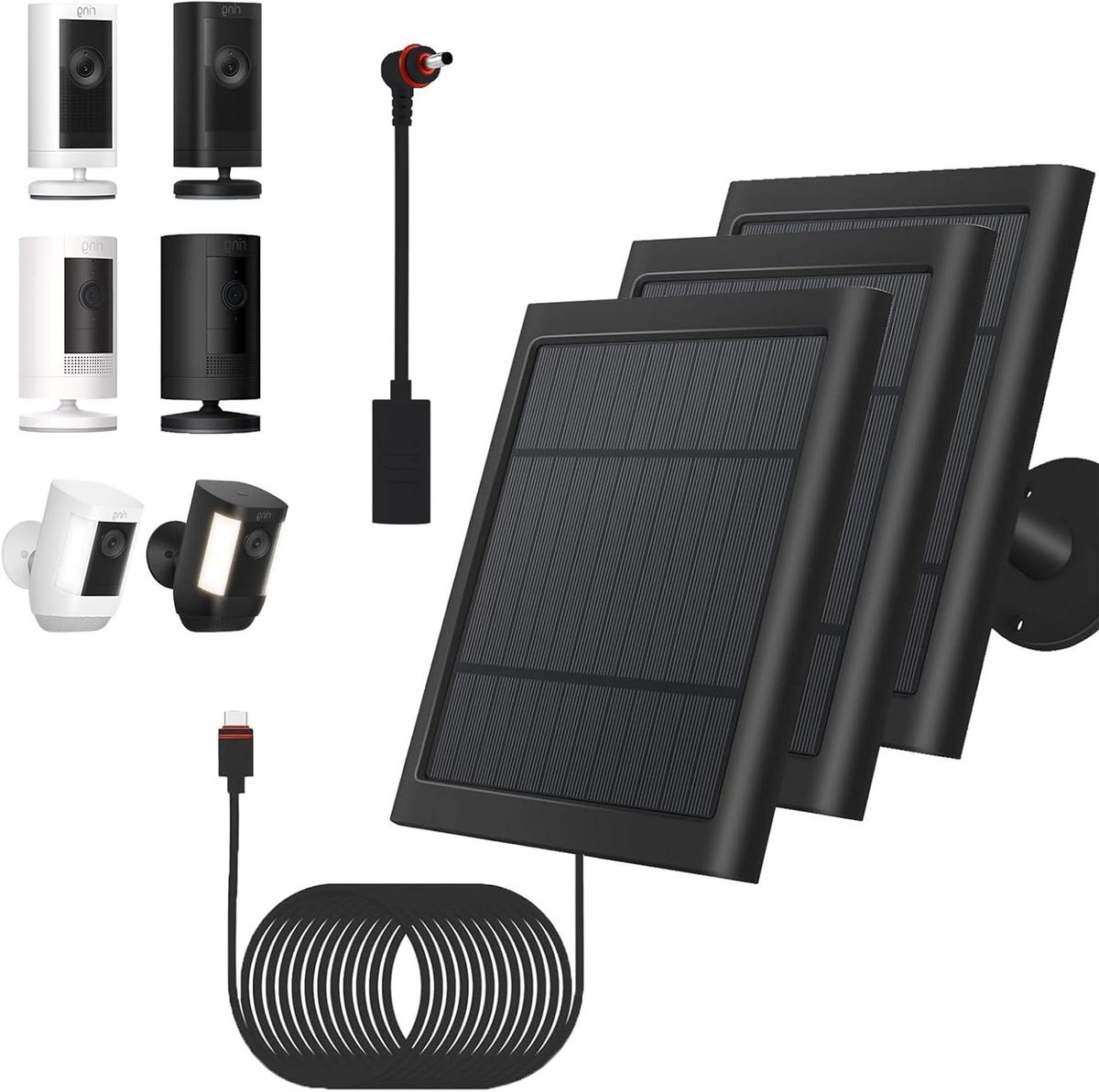 Zonnepaneel voor Buiten - Solar Charger Zonnelader - Camera Voeden - Continue Stroomvoorziening - 3 Meter Kabel - Zwart