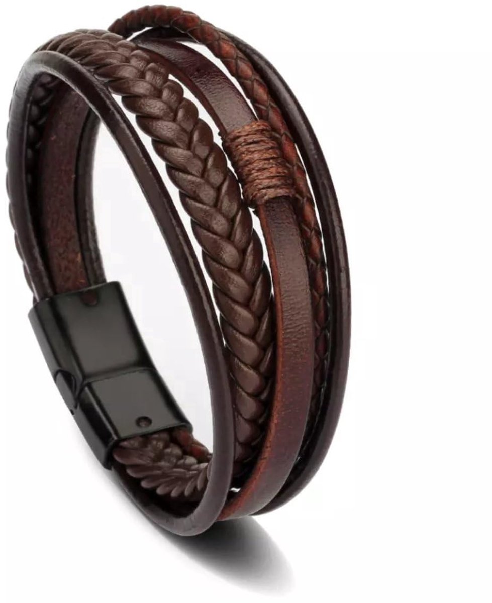 Okado Leren Armbanden Set 5 Stuks – Bruin – Armband Heren en Dames – Verstelbare Polsbandjes – Sieraden Set