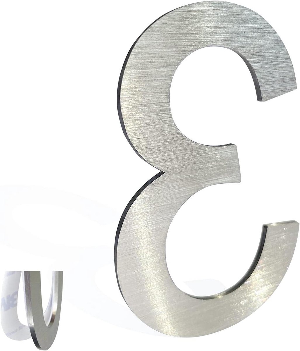 Huisnummer Roestvrij Staal - Brievenbus Nummer Adres - Huis Identificatie - Geborsteld Staal Afwerking - 7.6 cm Hoog - Zilver