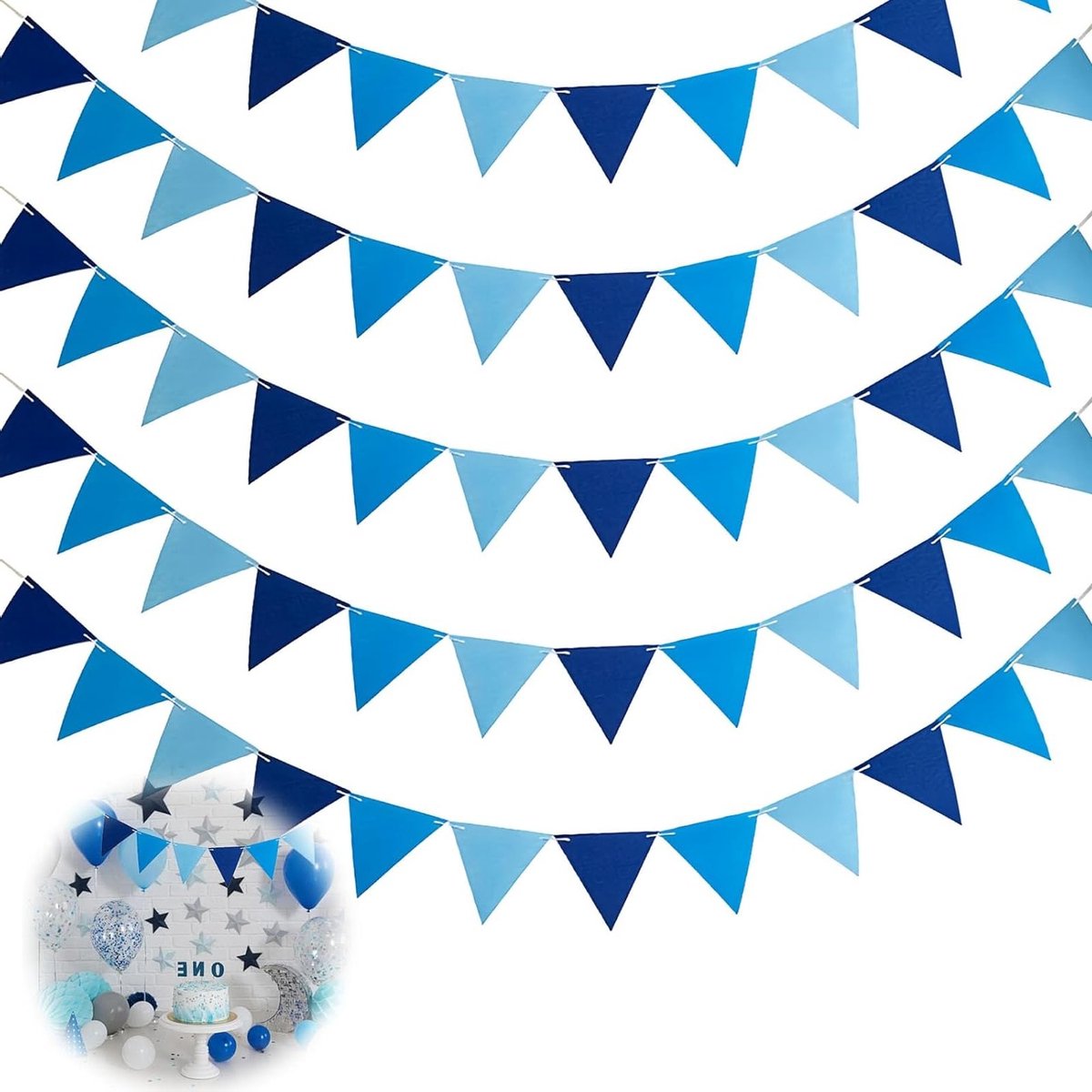 Vilt vlaggenlijn in blauw - 5 stuks - 2,5 m - 13 x 17 cm - herbruikbare decoratie voor feest, tuin, babyshower en verjaardag