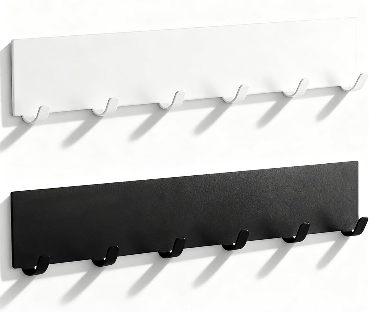 Multifunctionele Muurbeugel met 6 Haken voor Sleutels, Zelfklevende Sleutelhanger zonder Boren voor Hal, Entree en Woonkamer, Zwart en Wit Design