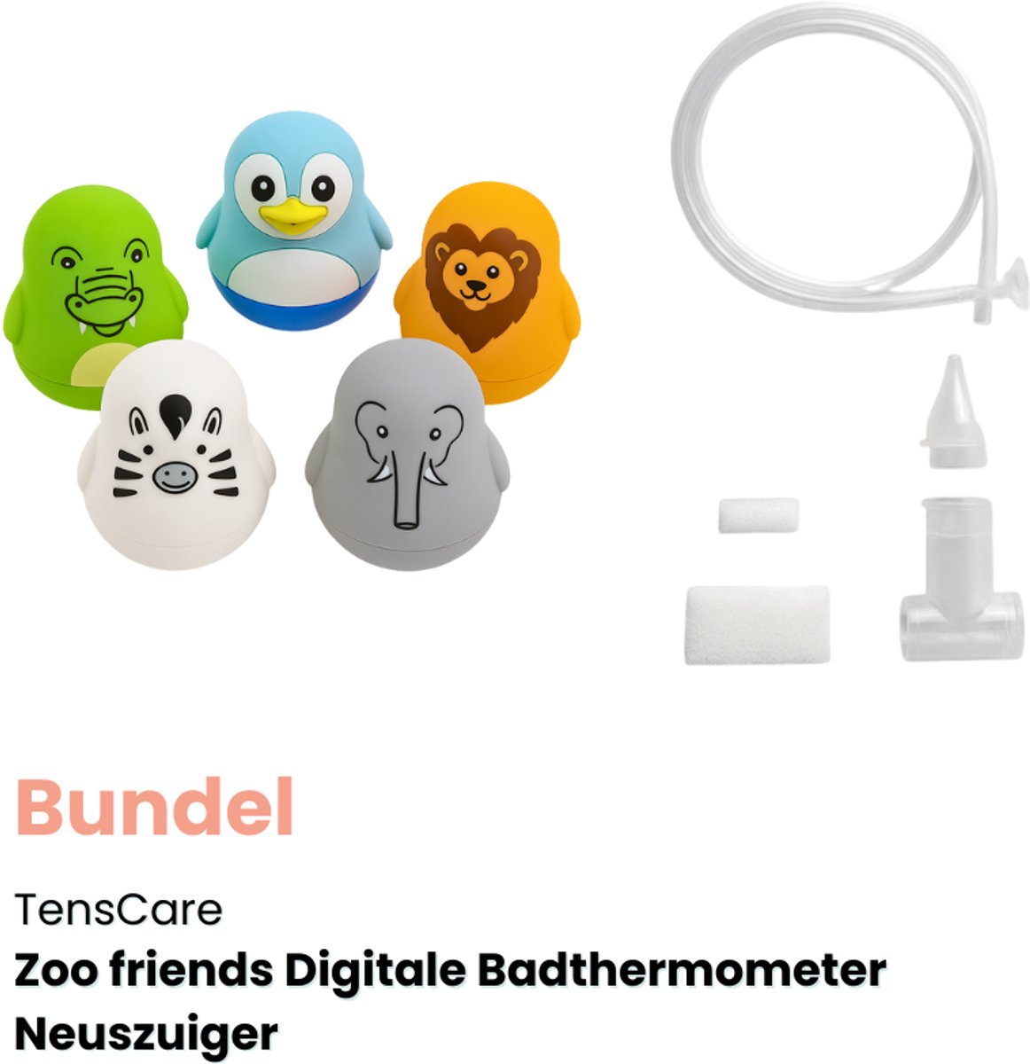 TensCare - Bundel Neuszuiger + 5 stuks dierentuin badthermometers (1 set) | Neuszuiger baby | Neus Reiniger Baby- Neuszuiger | Voor verstopte neus | badthermometer baby | badthermometer | bad thermometer baby |
