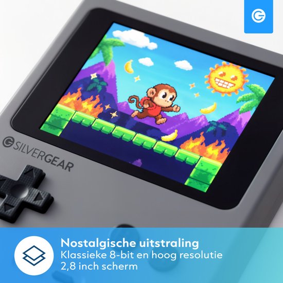Silvergear Mini Console de jeu d'arcade rétro - Gris - Écran 2,8 pouces - 240 jeux