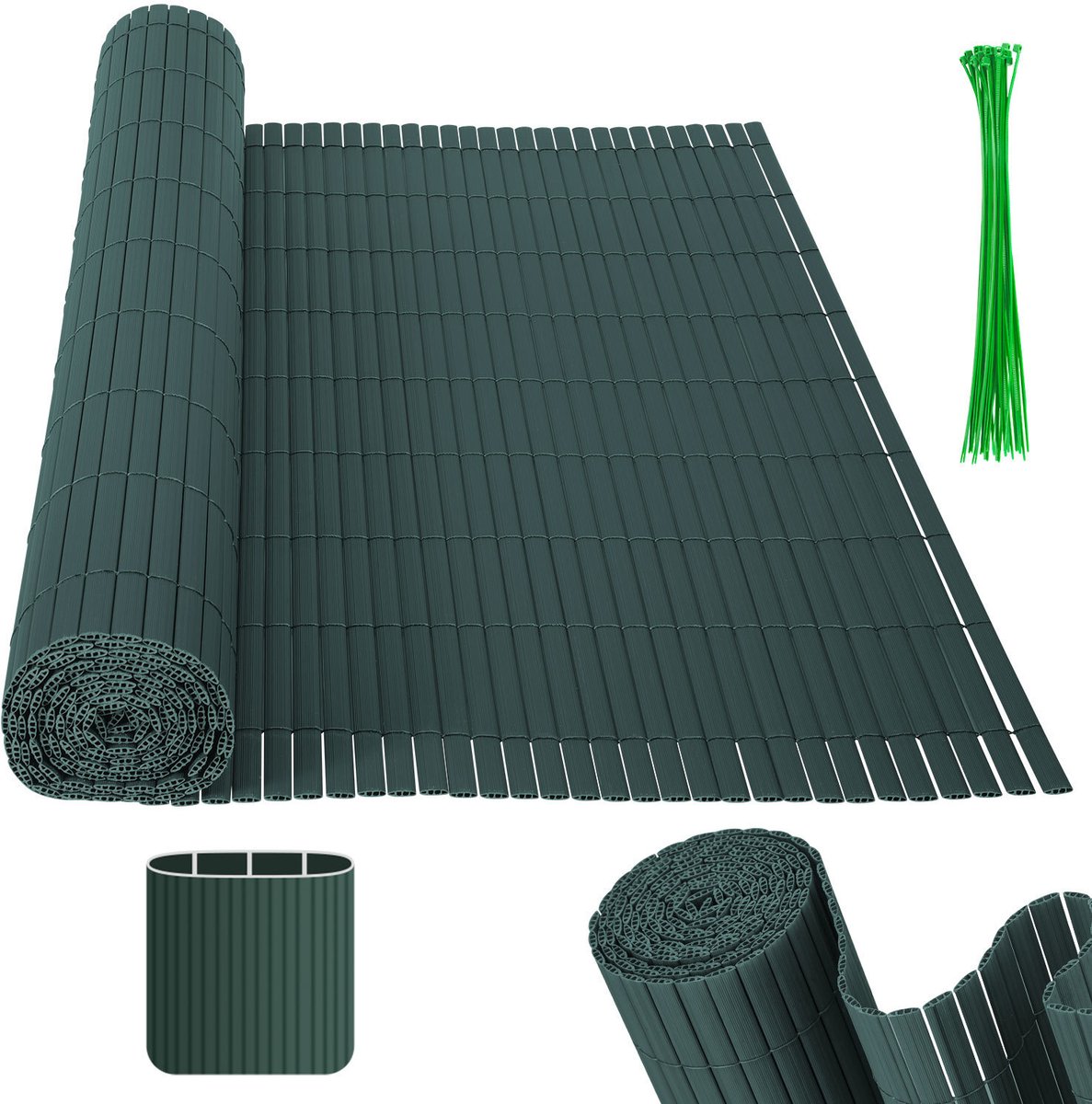 1.6 x 4 m PVC Tuinscherm voor Privacy – Tuinafscheiding & Balkonscherm – Groen