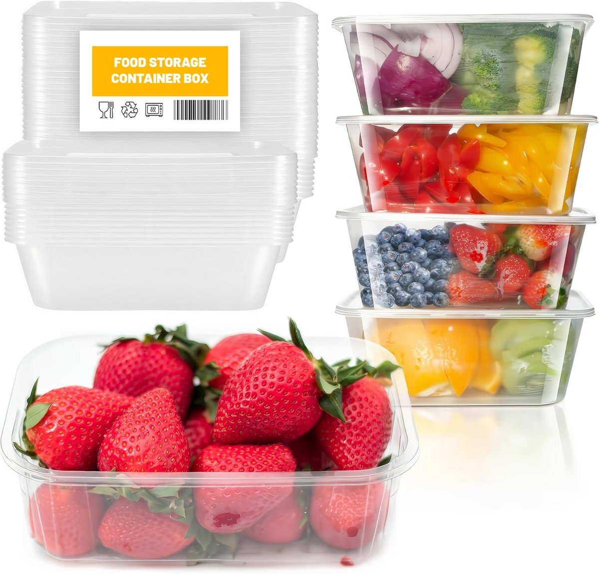 Set van 25 Herbruikbare Voedselcontainers 650ML - Magnetron-, Vriezer- en Vaatwasserbestendig