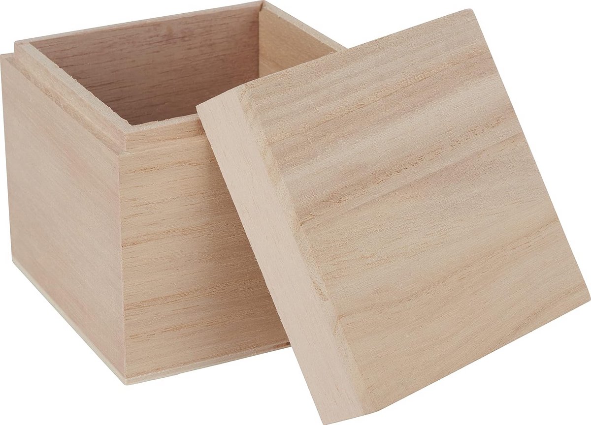 Houten Kubus Doos 8 cm Onbehandeld - Knutsel & Versierbaar Opslagkistje