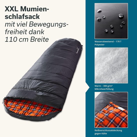 XXL Mummieslaapzak Flanel - 3 Seizoenen Koppelbaar tot -15°C - 220x110cm — afbeelding 4