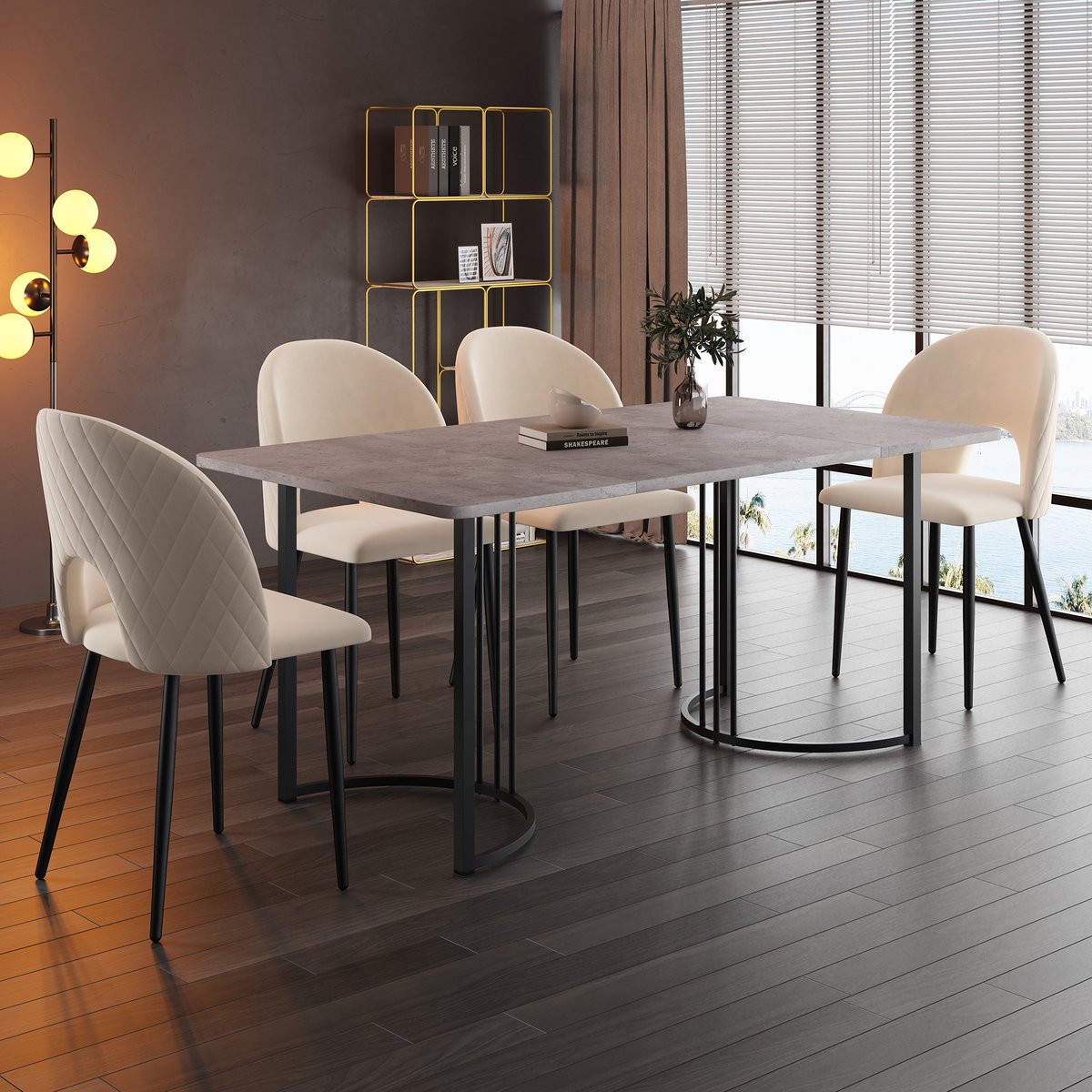 STILVORA Eettafel - Rechthoekig 140x80 Cm Met Marmerpatroon - Modern Design Met Verstelbare Voeten En Geometrisch Metaal Onderstel - MDF Blad - Grijs