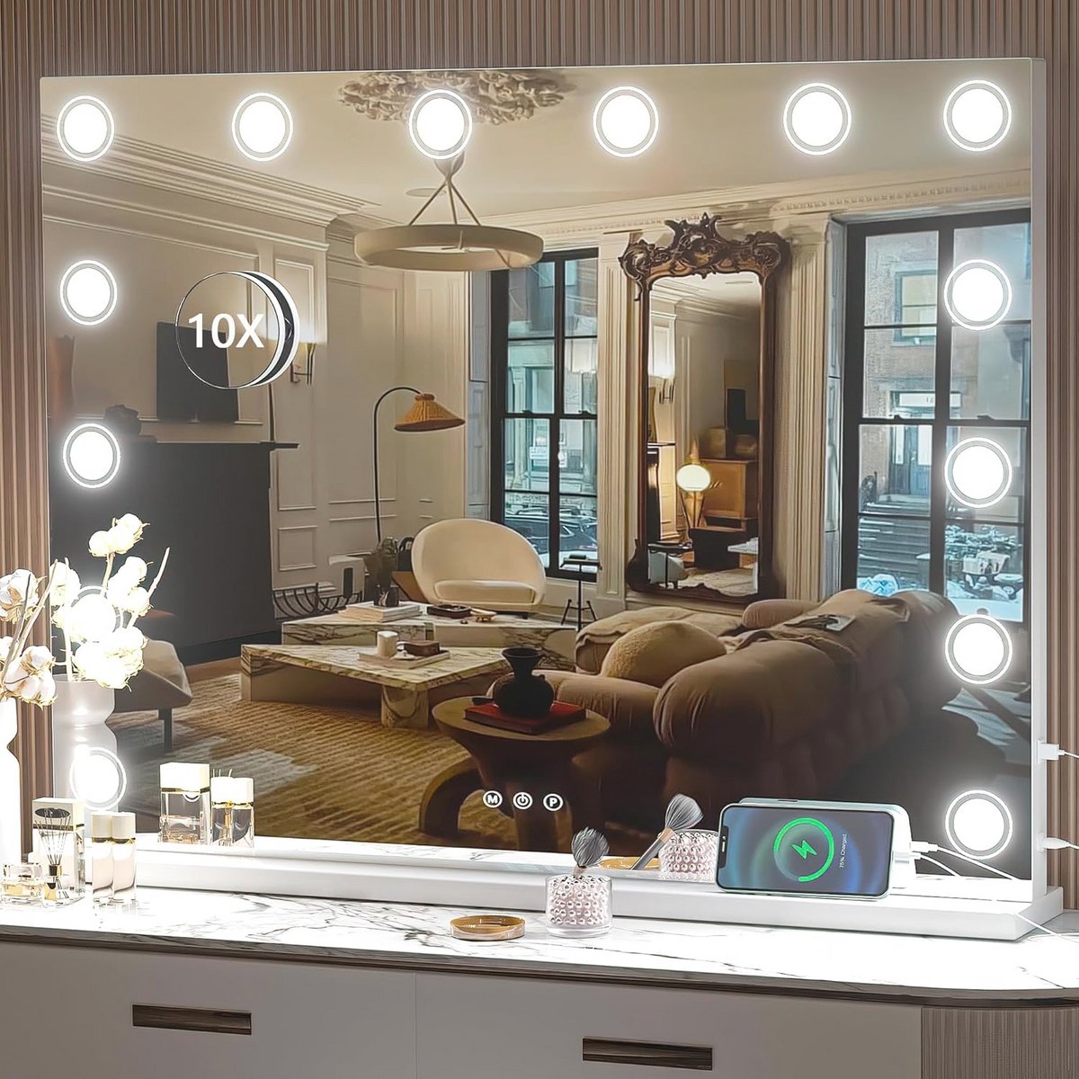 Make-upspiegel met Verlichting en Vergroting - 81 x 61 cm