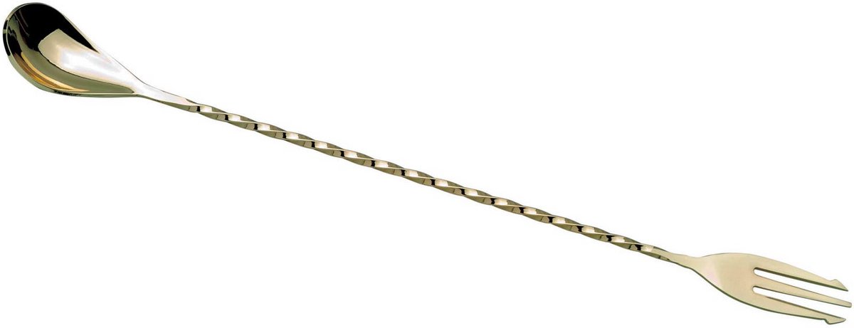 30 cm Menglepel met Vork, Goudkleurig Roestvrijstaal