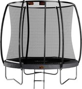 Grijze ronde Avyna trampoline met veiligheidsnet en ladder, het "PRO-LINE" model.