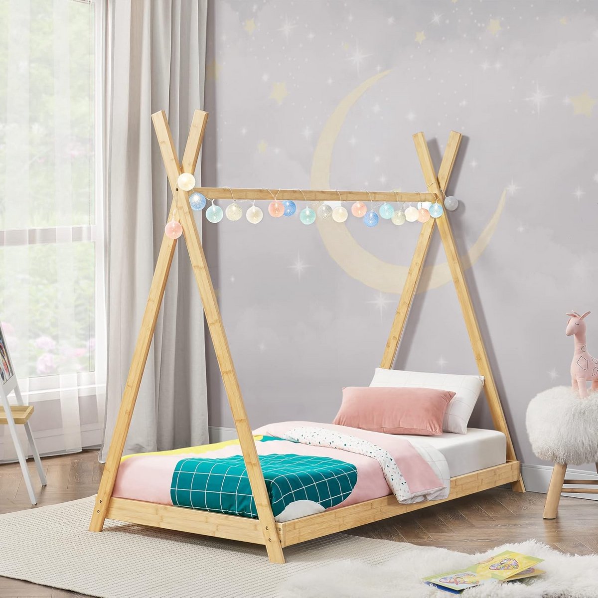 Kindertipi Bed van Bamboe 70x140 cm - Houtkleurig Tentbed voor Kinderkamer