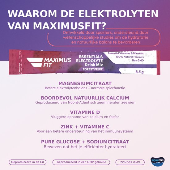 MaximusFit Elektrolyten - Elektrolyten Poeder - 30 zakjes van 8.5g - Weinig Suiker - Keto Friendly - Bosvruchten — afbeelding 3